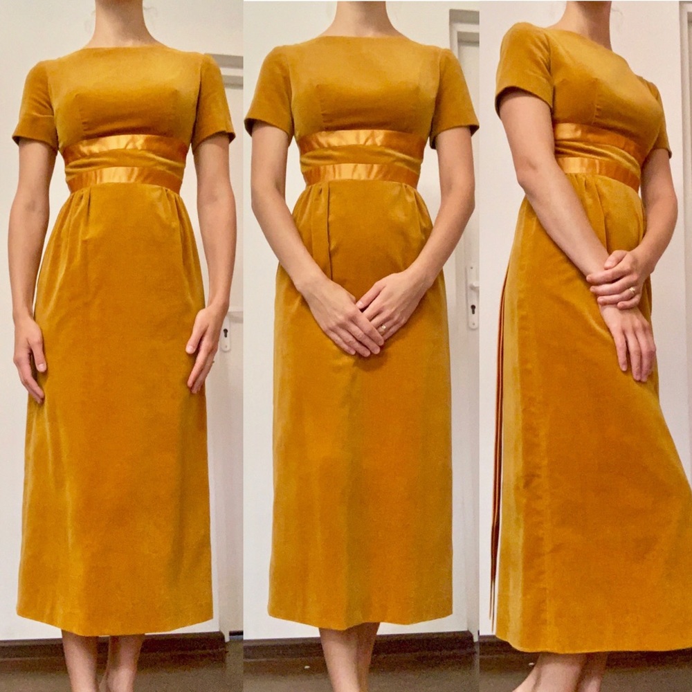 Vintage Velvet Mustard Yellow Emma Domb Dress